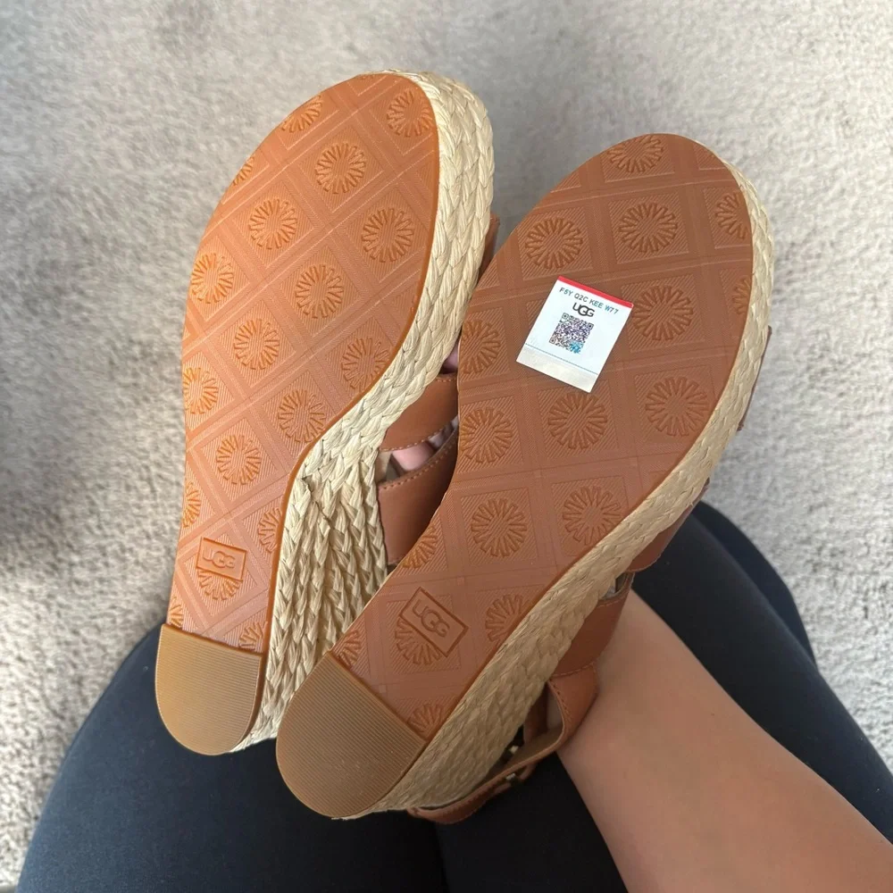 UGG® Women's 11 M Careena Heeled Sandals in Chestnut Leather - Picture 8 of 10